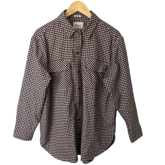 Abercrombie & Fitch Oversized Flannel Plaid Top Womens Soft A&F Collection Sz L - Picture 1 of 8